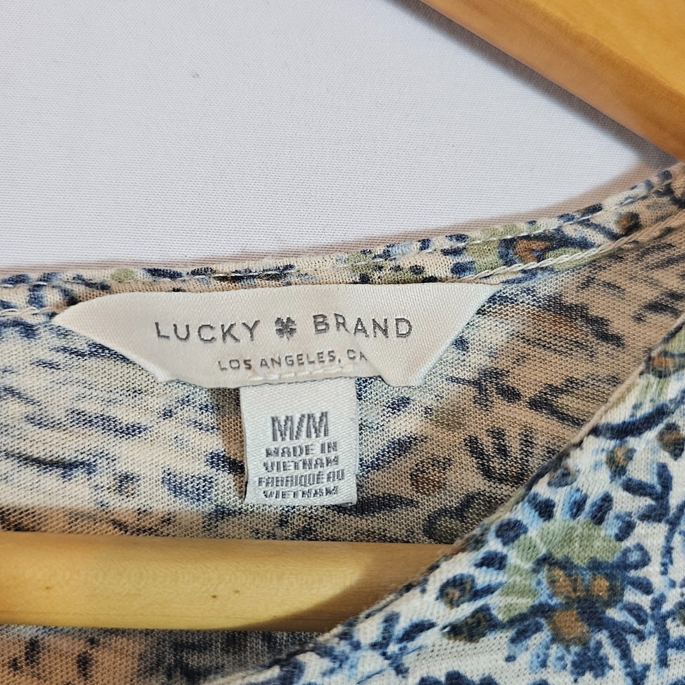 Lucky Brand Peasant Blouse Women Medium Multicolor Botanical Boho Flutter Sleeve - Picture 3 of 7